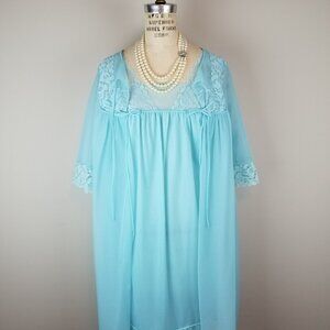 Vintage 1950's Beautiful Tiffany Blue Peignoir Set Size Small Henson Kickernick